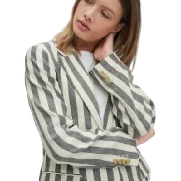 Gap Size 8T 8 Tall Linen Blend Blazer Jacket Soft Black Stripe Pockets - Picture 3 of 6